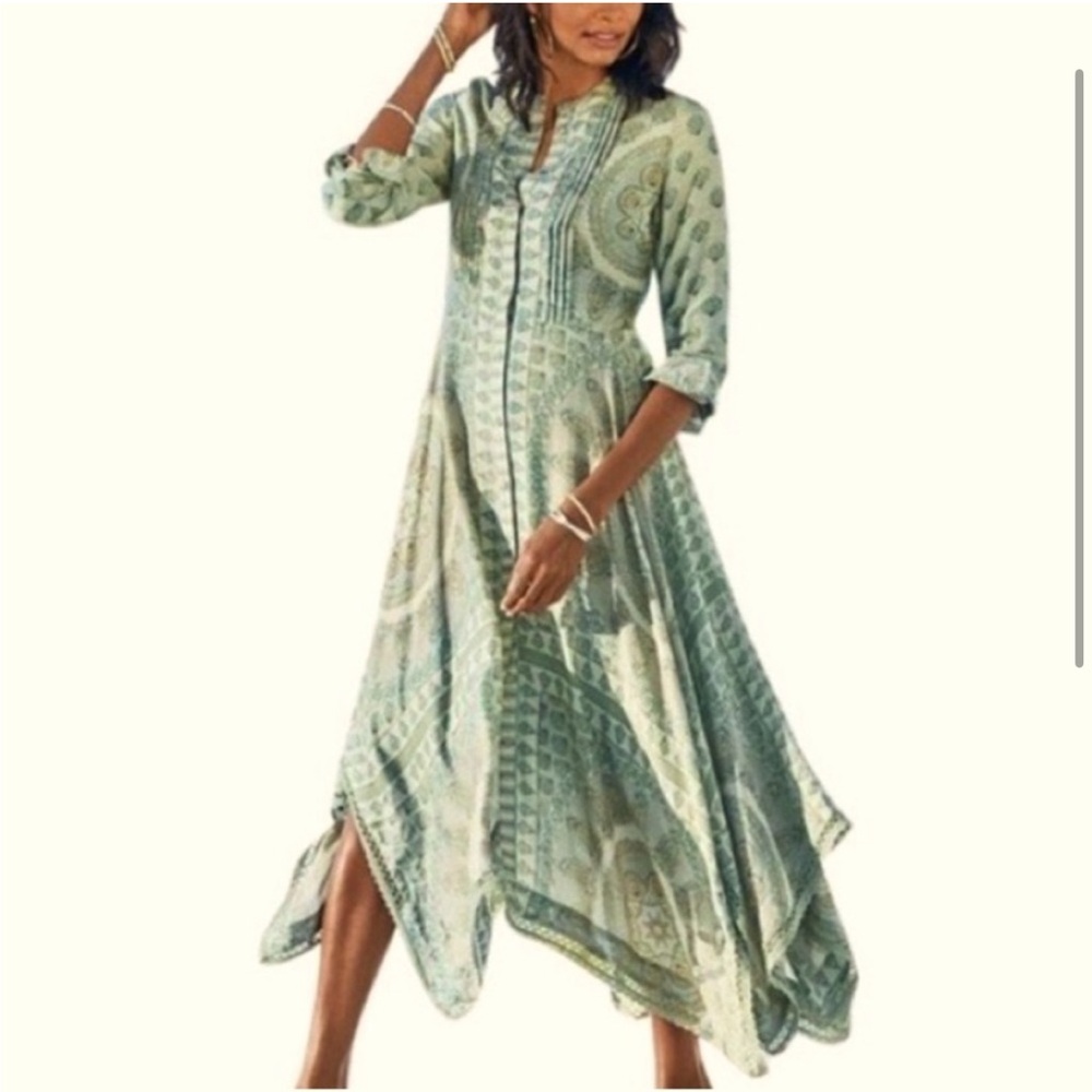 Soft Surroundings | EUC - Jardin Majorelle Kaftan Midi Dress - Sage - Size S